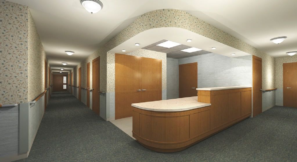 The picture above is the architects' computer-generated rendering of how the new nurses' station will look in the remodeled facility. More photos of the site will be posted once construction begins.