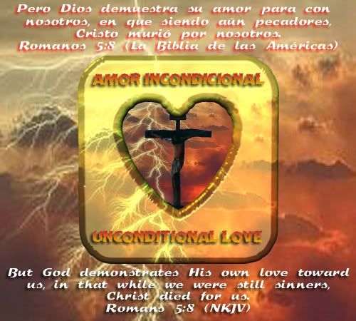 Romans 5:8, Bible Scriptures Image ( English & Spanish Verse )