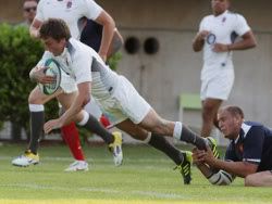 England U20 fly half George Ford dives over to score