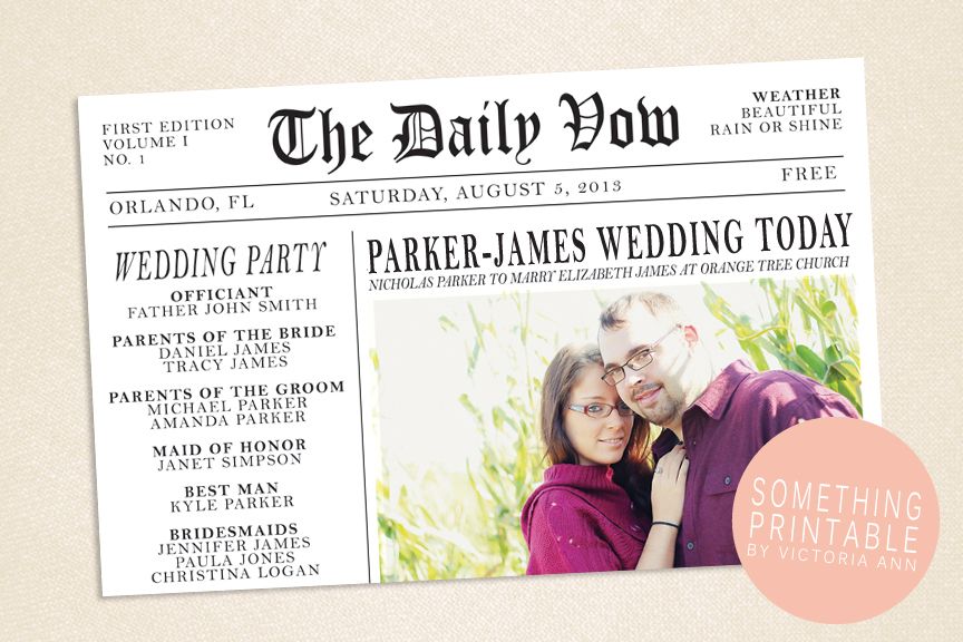Wedding Newspaper Program Template