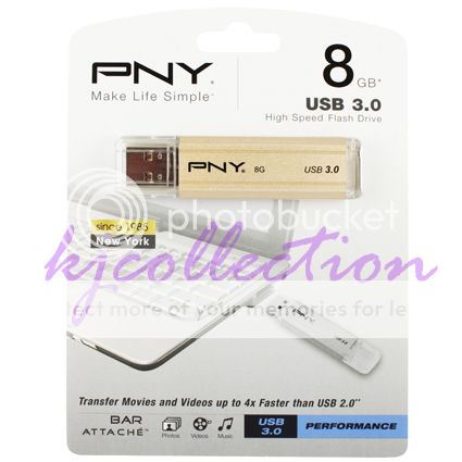 PNY Attache Bar 8GB 8g USB 3 0 Flash Pen Drive Disk Memory Thumb Stick Metal 3536401507383