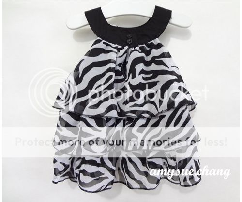 1pc Baby Kid Toddler Girl Chiffon Dress Outfit Clothes Pettiskirt Tutu Zebra