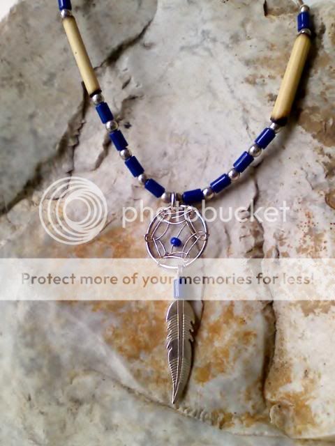 Dreamcatcher Liquid Silver Feather Lapis Necklace 16  